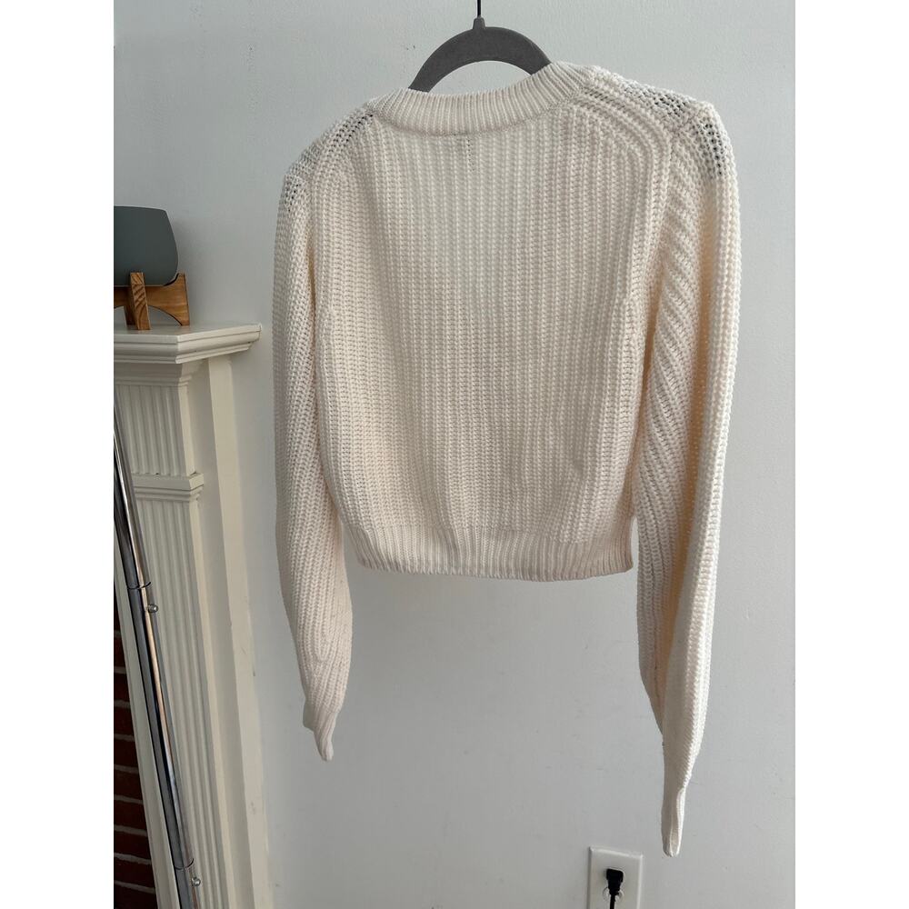 H&M Women’s Cream Cropped Cardigan Chunky Knit Button Front Sweater Cottagecore - Picture 7 of 8